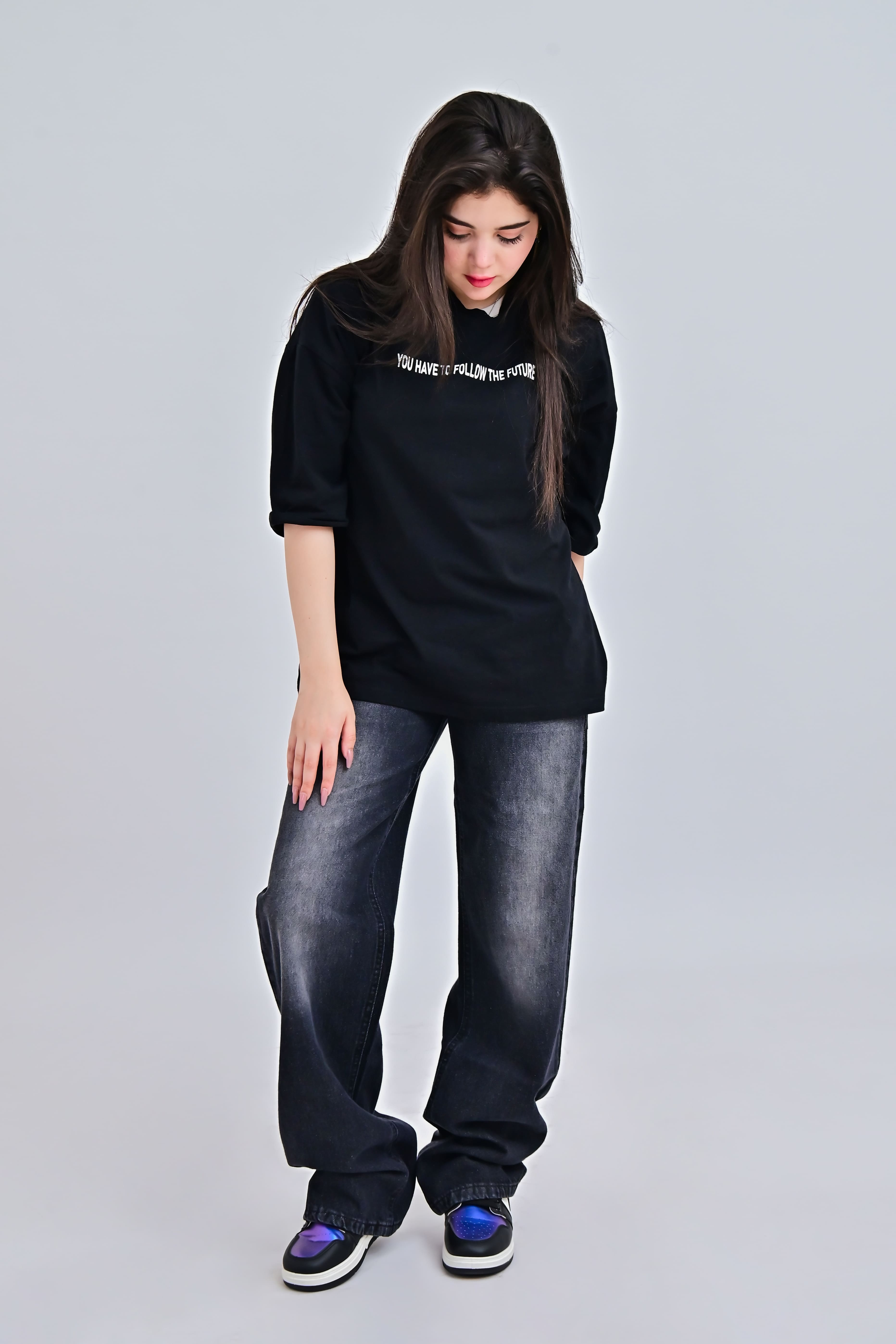 charcoal black Low Waist Straight leg