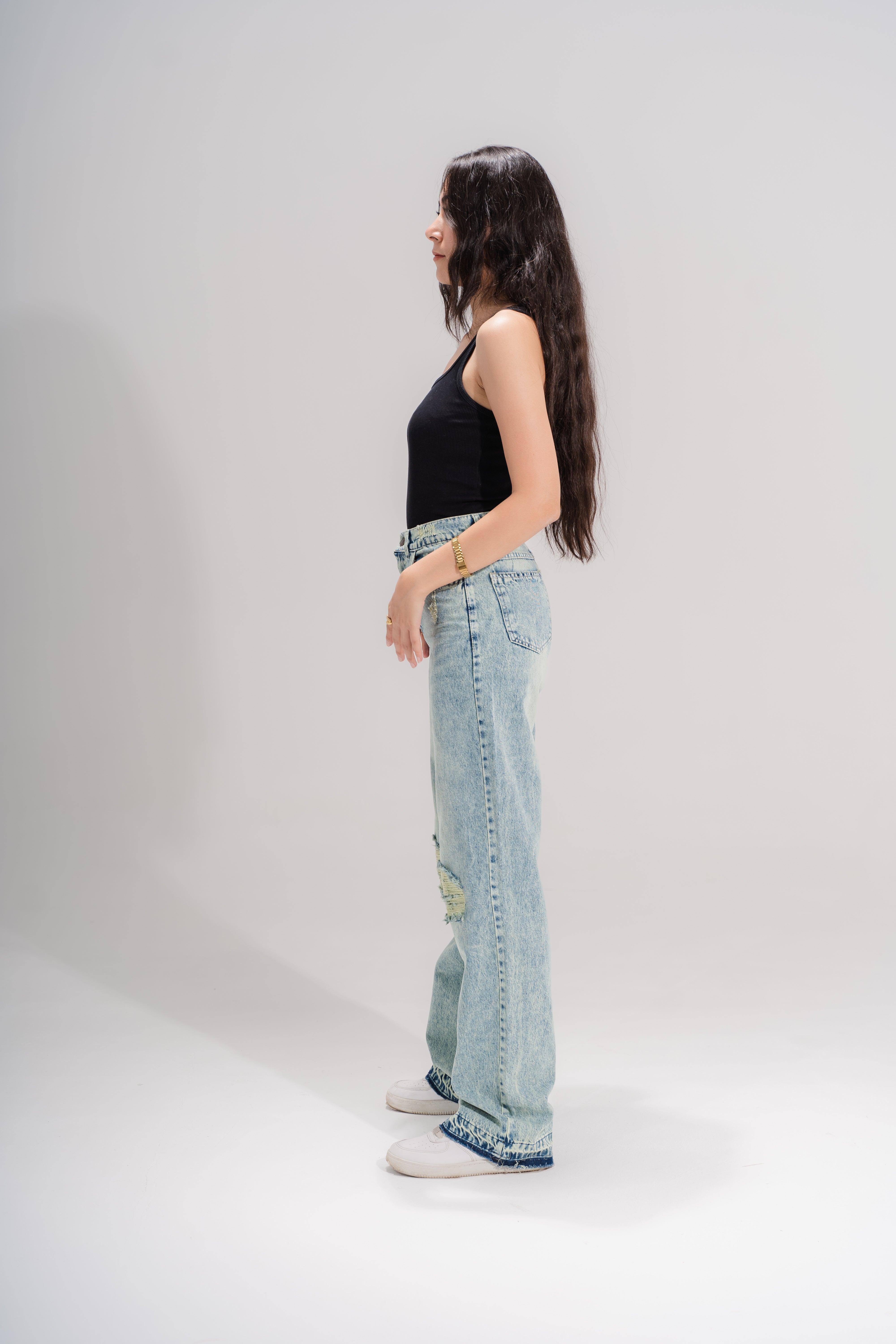 Destroyed vintage straight leg jeans