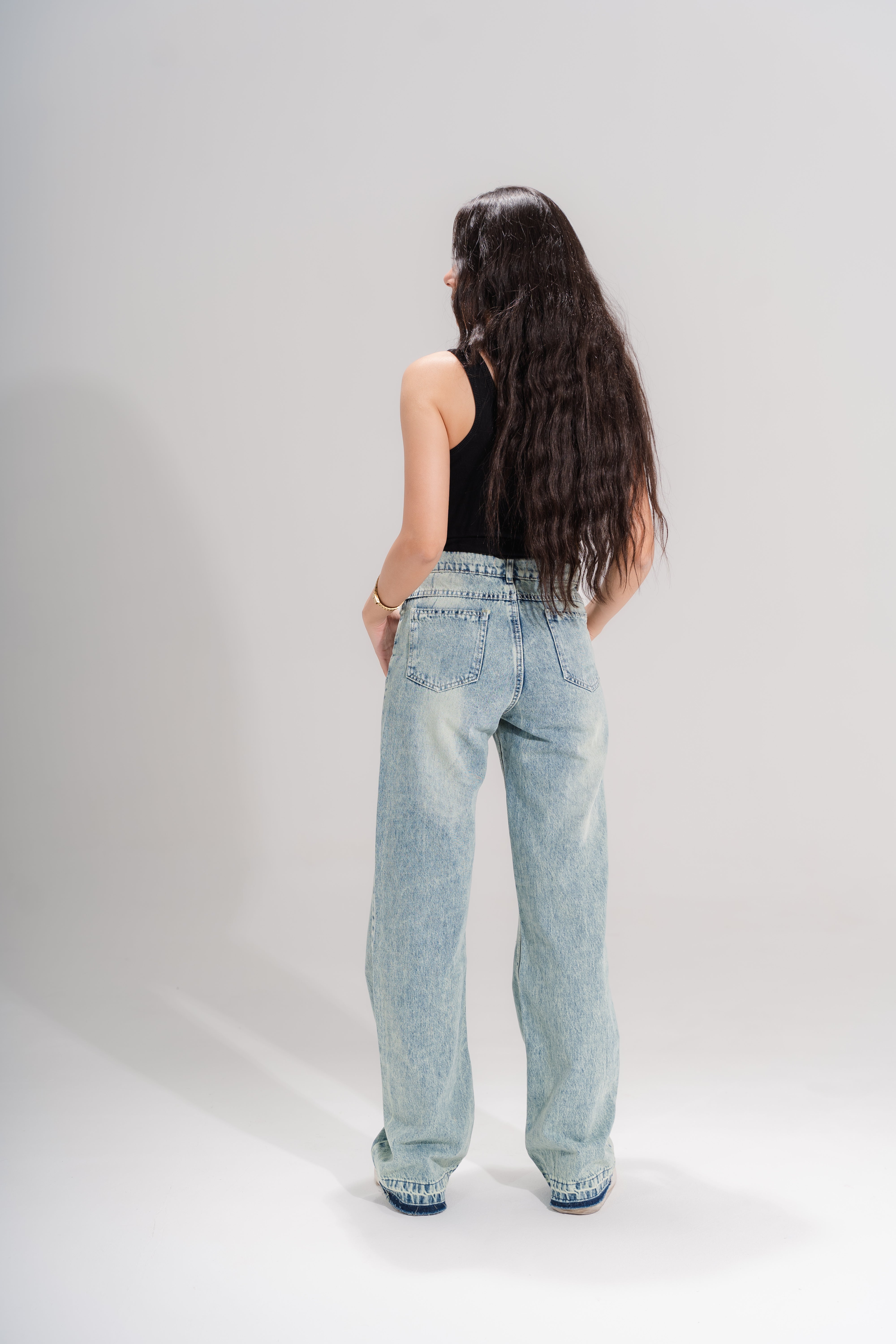 Destroyed vintage straight leg jeans