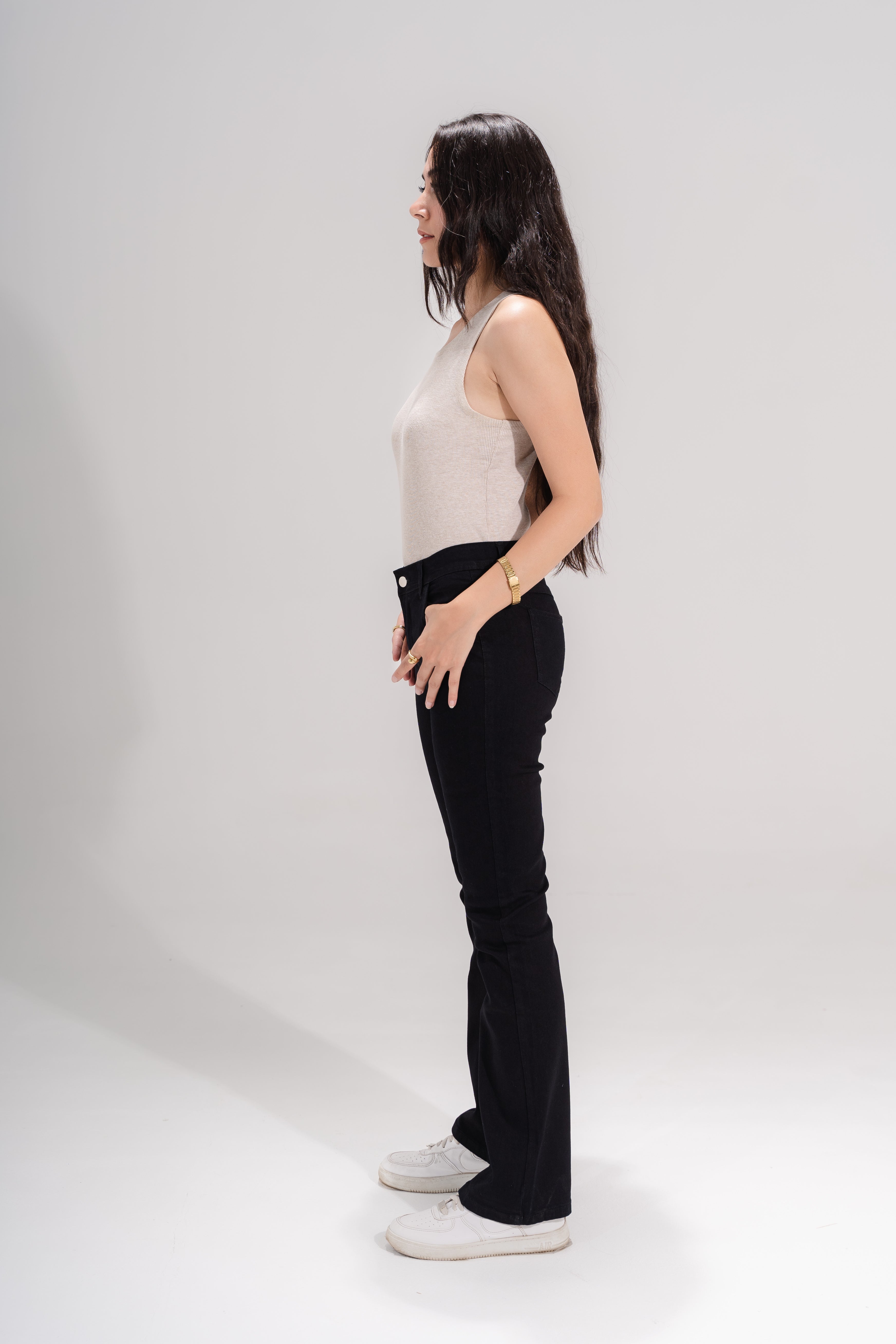 black high rise stylish flared jeans