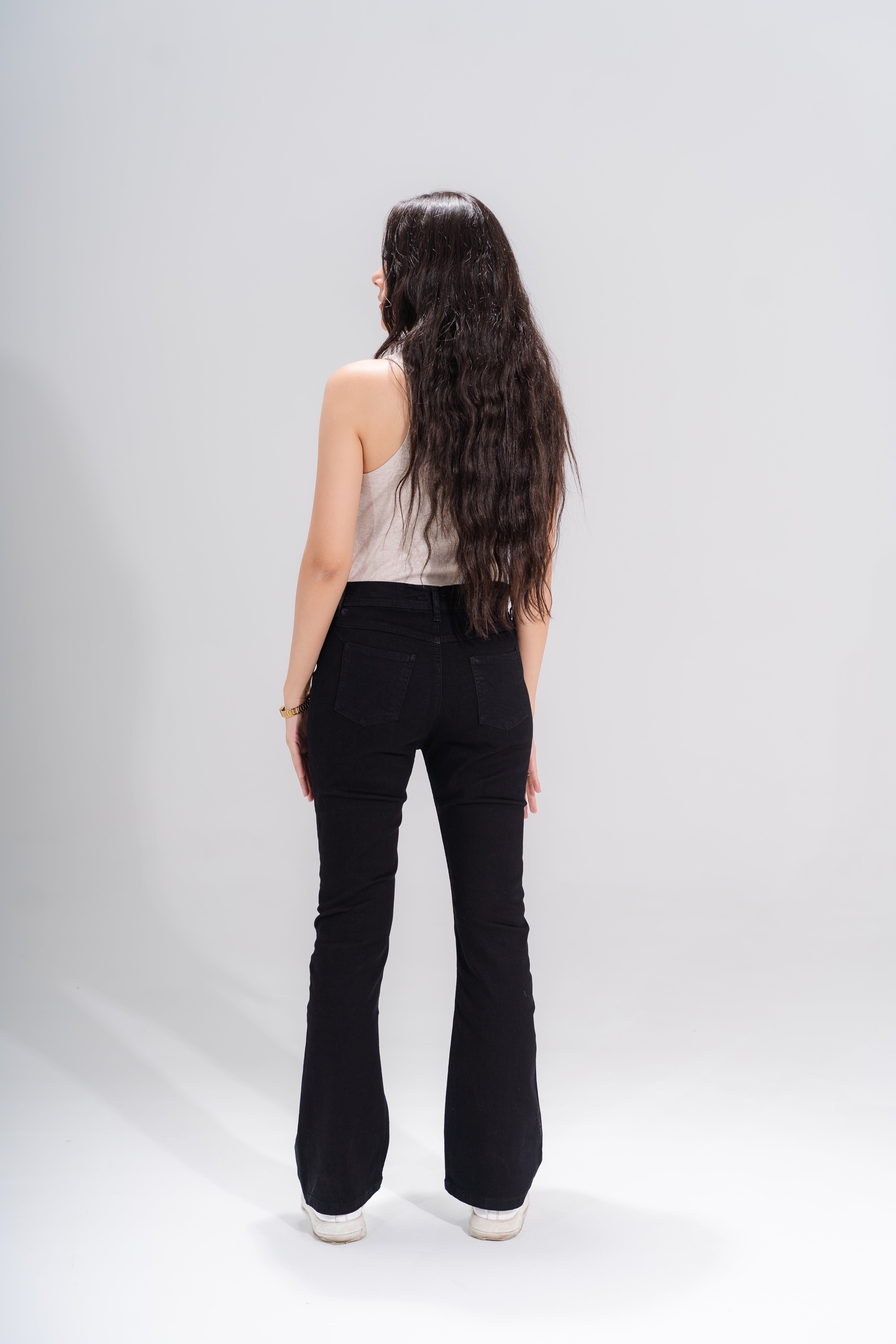 black high rise stylish flared jeans