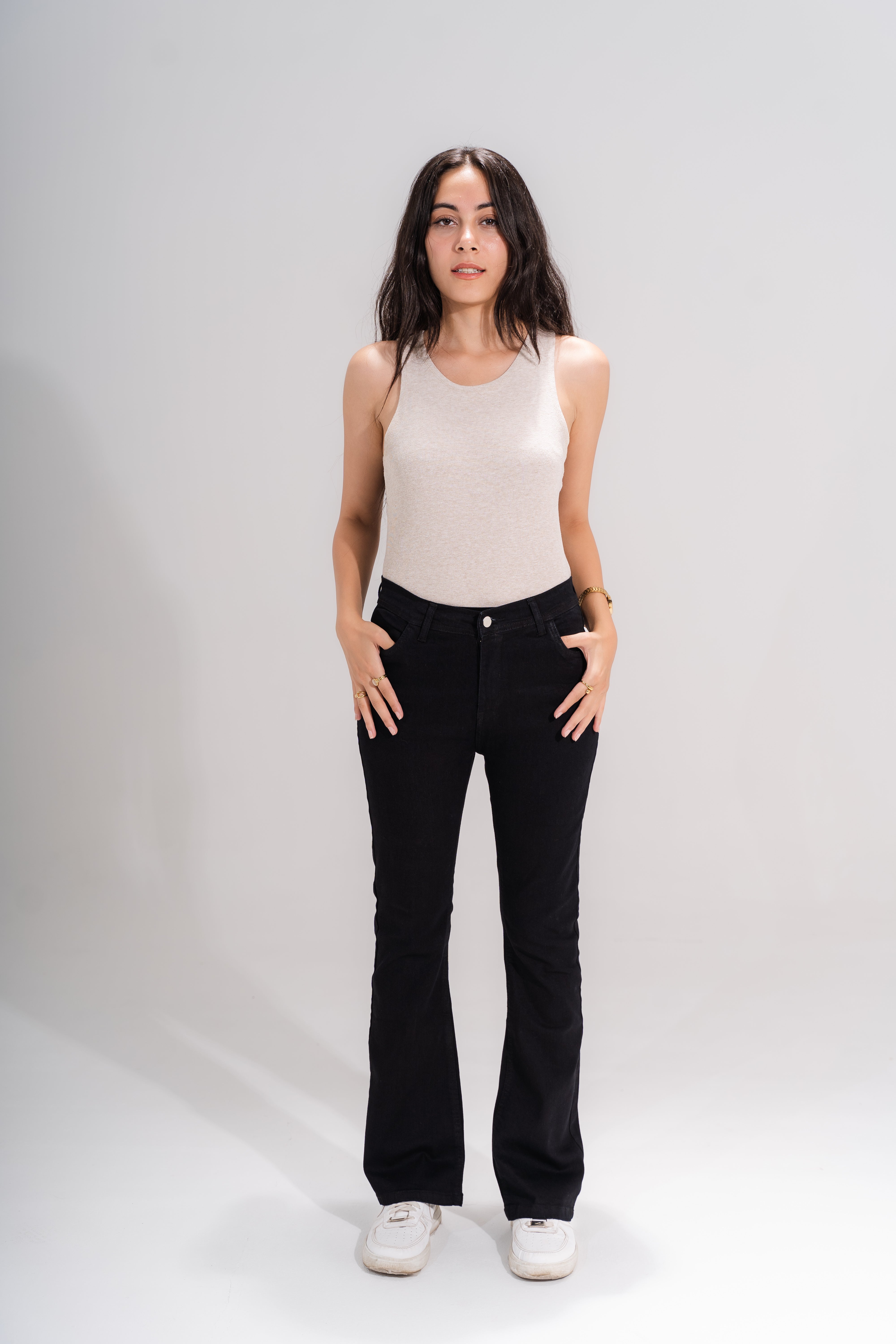 black high rise stylish flared jeans