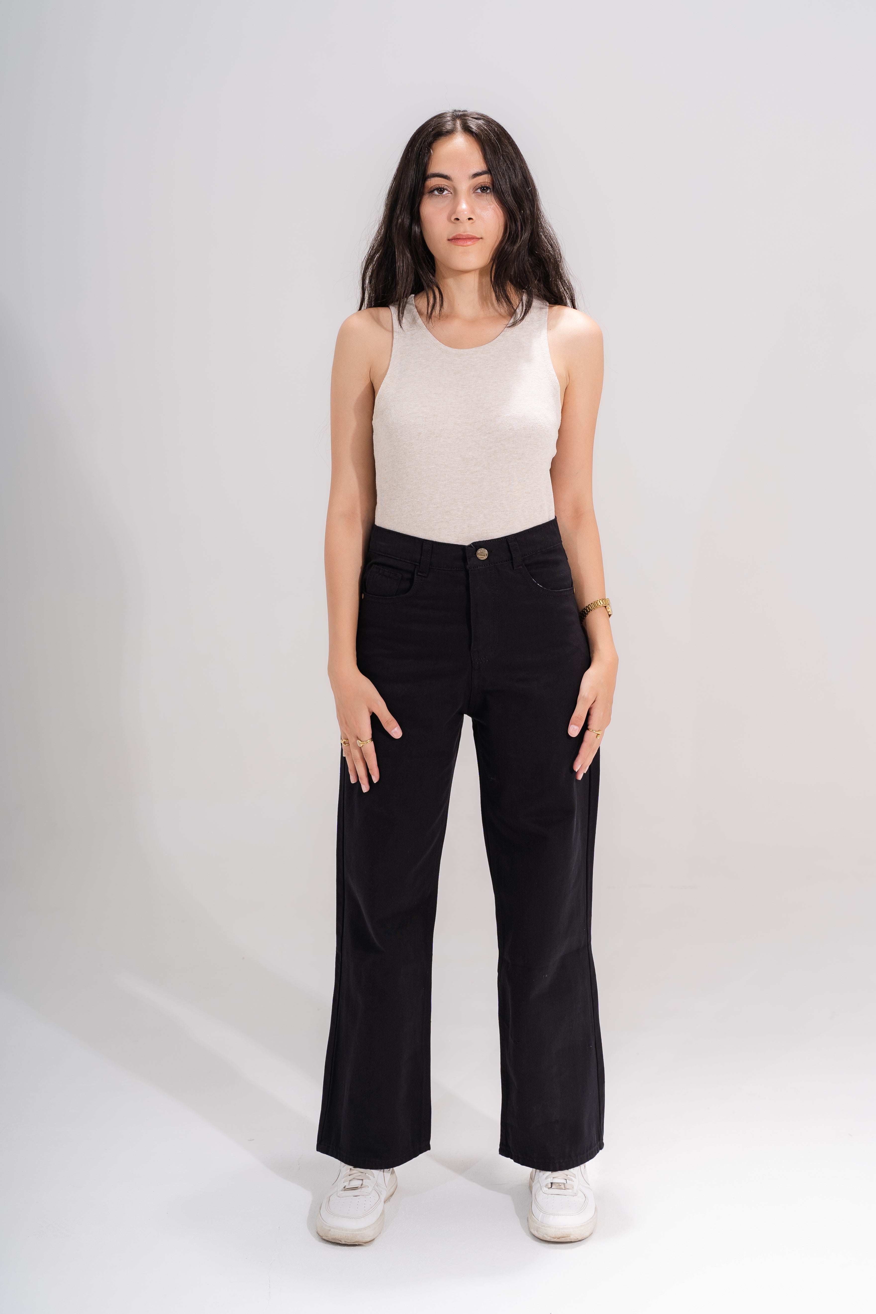 High waist wide leg black jeans