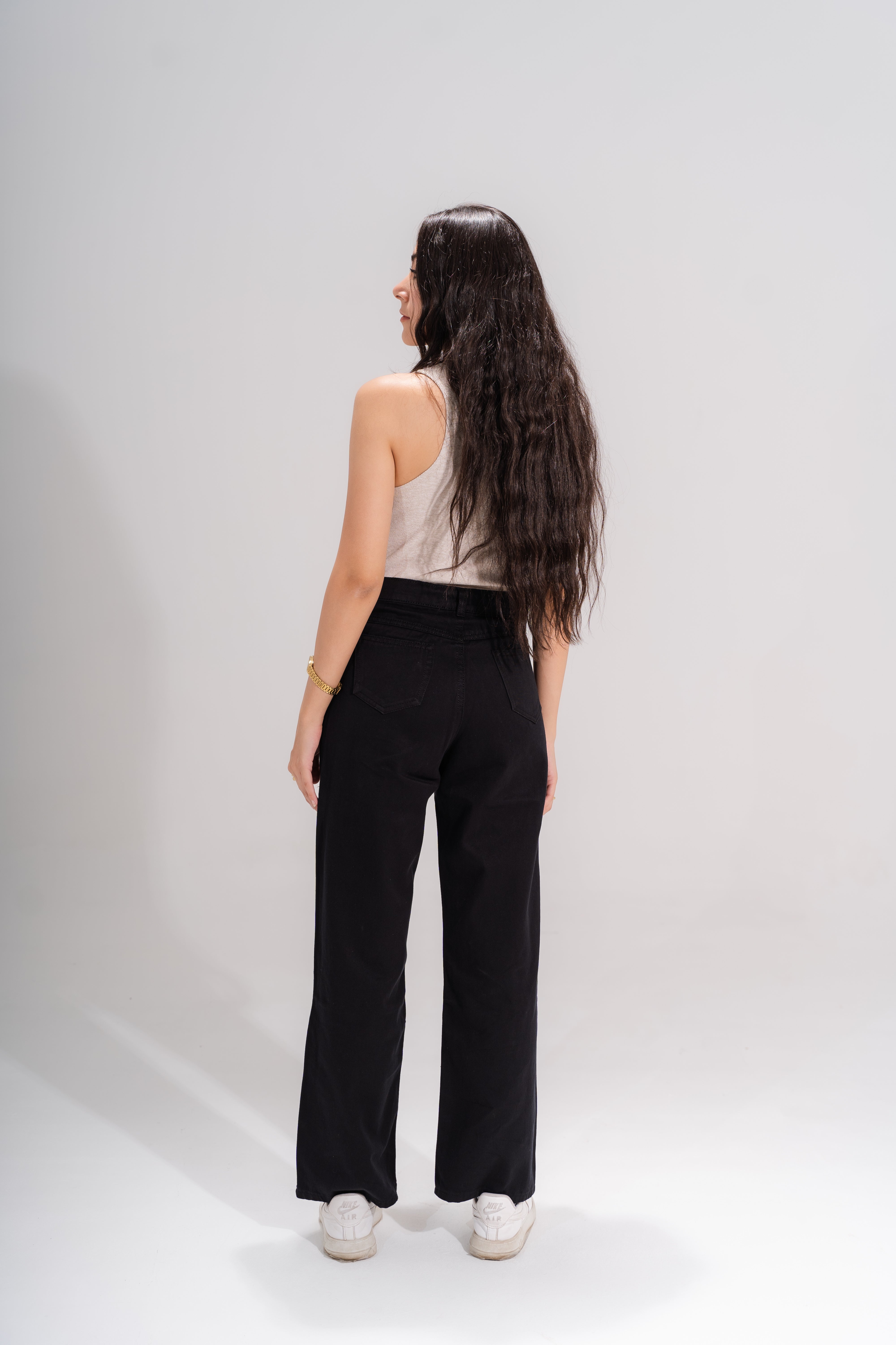 High waist wide leg black jeans